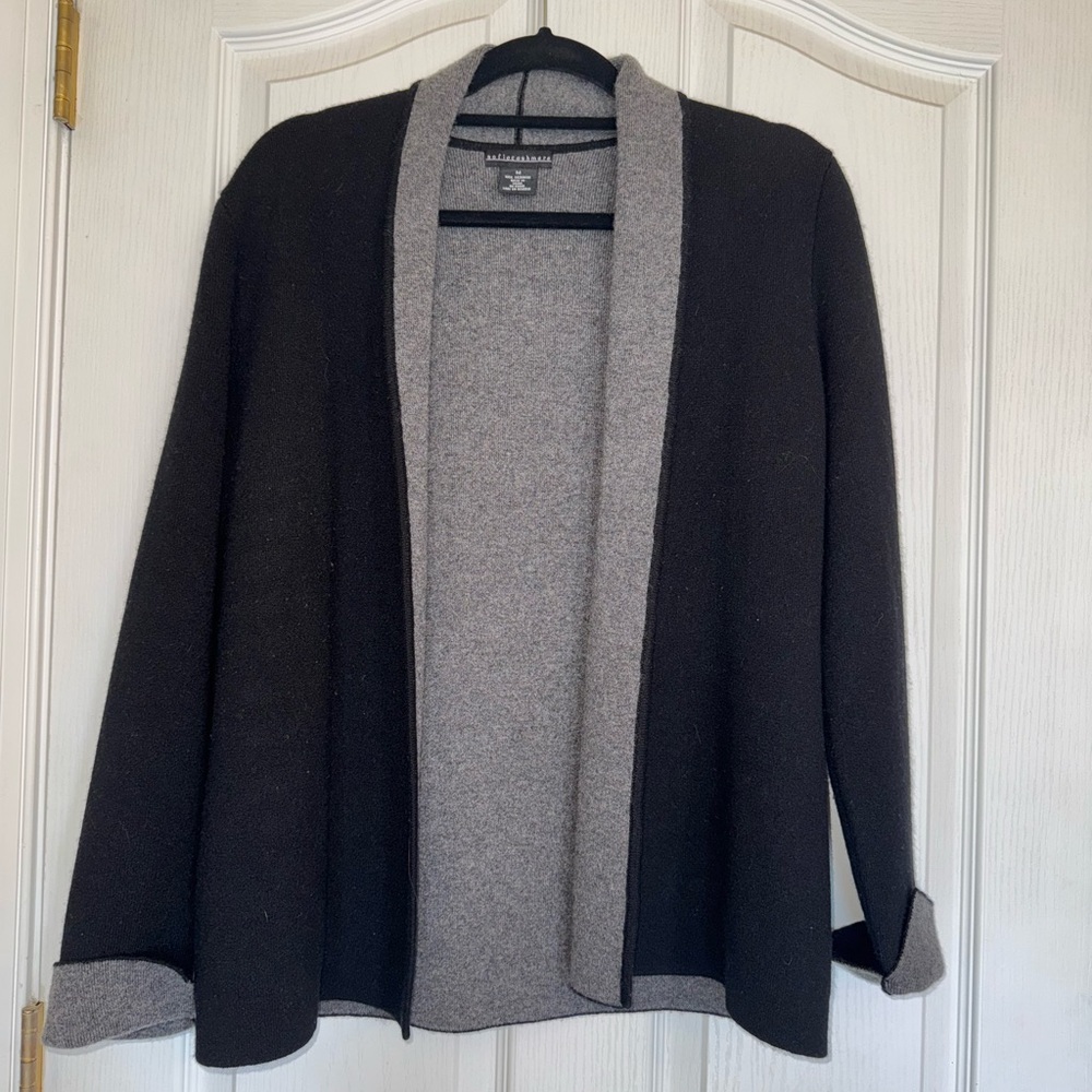 Sofia Women’s Cashmere Open Front Black Cardigan Sweater Size M 100%Cashmere
